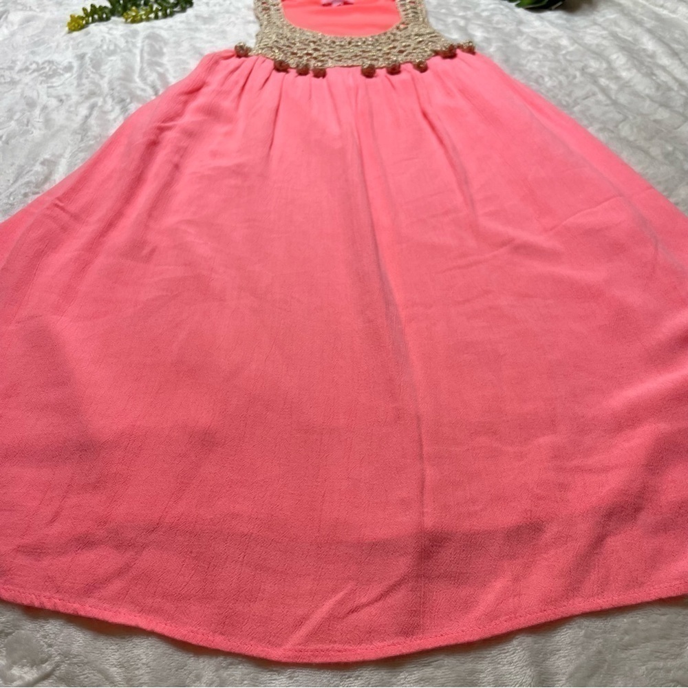 Lilly Pulitzer Rachelle Coral Gold Racerback Pom Pom Swing Dress Size Small - Picture 9 of 15